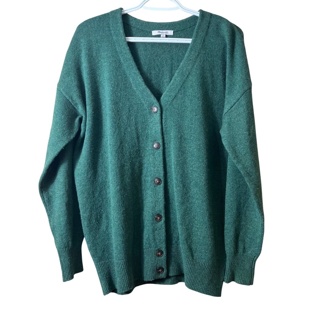 Madewell Green Merino Wool Blend V-Neck Cardigan Sweater Small S Boho Preppy